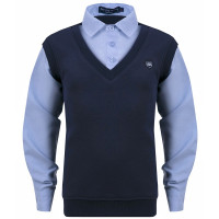 Джемпер-обманка для мальчика (BROSTEM) арт.DO1A21+1 размерный ряд 32/122-46/164 цвет темно-синий с голубым воротом