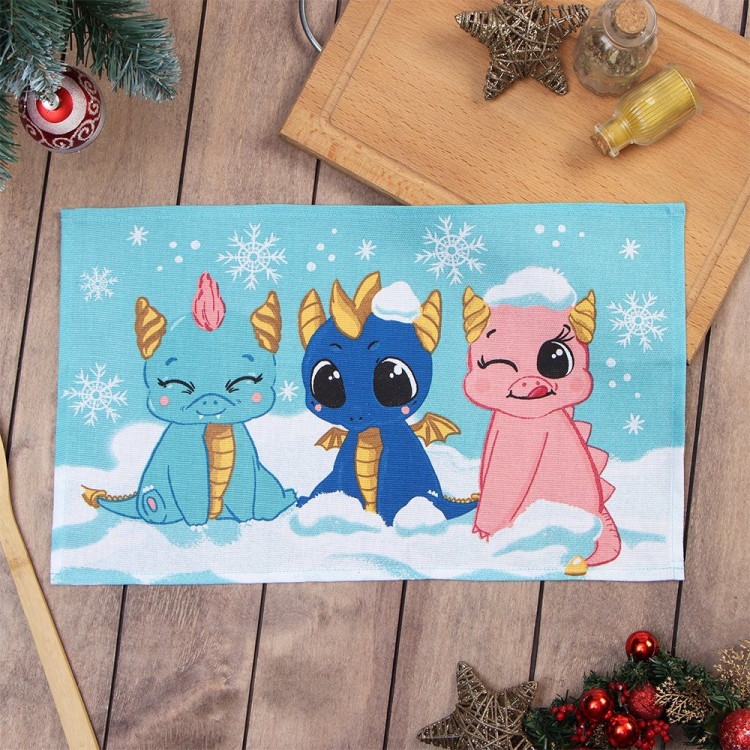 Полотенце Доляна "Три дракончика" рогожка 28*46см арт.9770520