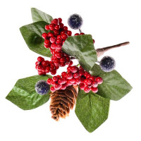 Украшение декоративное "Ветка. Листья, ягоды, шишки" 10см с шариками арт.88859