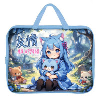 Папка А4 текстиль на молнии ручка-тесьма широкая боковинка (Оникс) Аниме Малышка арт.ПМД 4-20