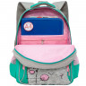 Рюкзак для девочек школьный (GRIZZLY) арт RRG-167-1/1 бирюза - светло-серый 26х39х17 см