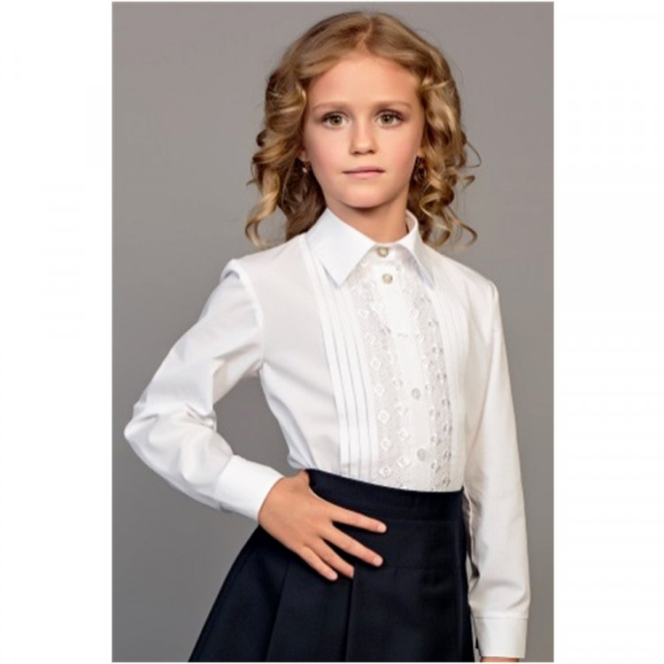 Блузка для девочки (Топтышка) длинный рукав цвет белый арт.5069 размерный ряд 34/134-42/158
