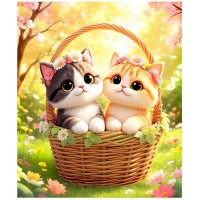 Алмазная мозаика 21х25см (Mazari) Котики частичное заполнение с мольбертом арт.M-12368