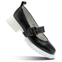 Туфли для девочки (ШАГОВИТА) черные верх-натуральная кожа подкладка-натуральная кожа размерный ряд 32-35 арт.23КФ 63009