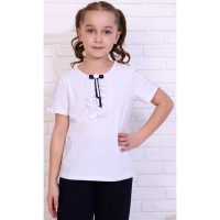 Джемпер для девочки трикотажный (Ликру) короткий рукав цвет белый арт.0224 ЛИРА размерный ряд 32/128-42/164