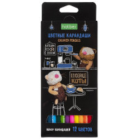 Карандаши цветные (Hatber) ECO Кофейные коты 12 цветов заточенные арт.CS_091071