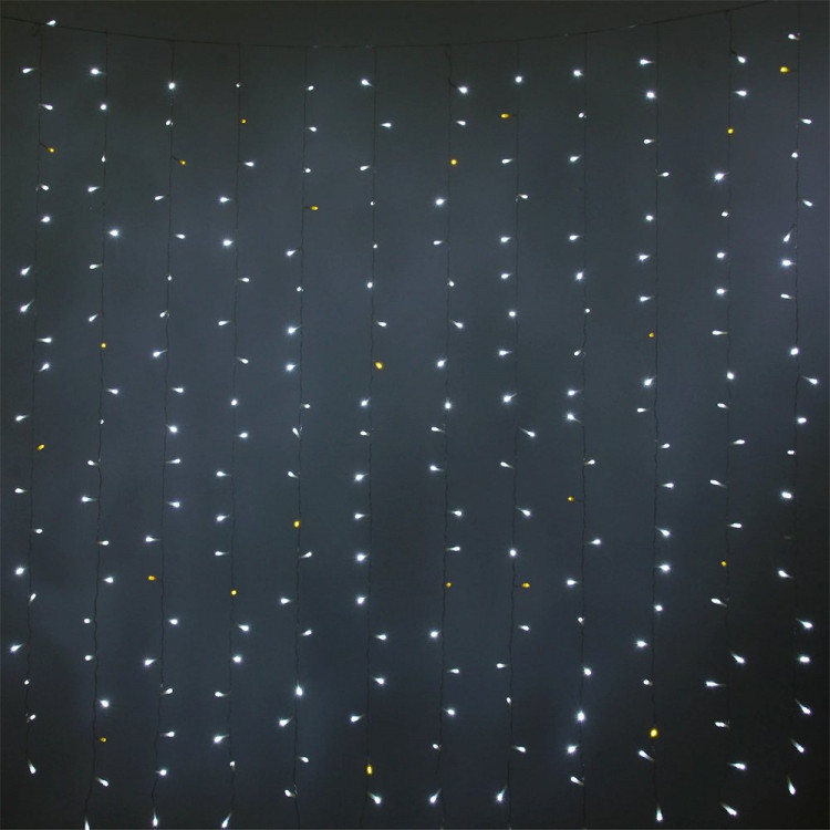 Гирлянда эл.д/улицы занавес Дождь 2*1,5м 320LED (св.провод) цв.т.белый мерц. арт.725-553