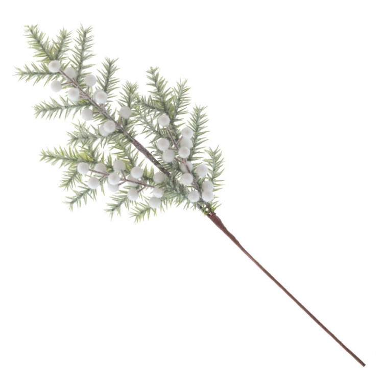 Украшение декоративное "Ветка. Хвоя литая, ягоды" 54см заснеженная арт.811493