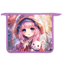 Папка школьная для тетрадей А5 на молнии (Оникс) Аниме с зайкой арт ПТ-735 дизайн с двух сторон