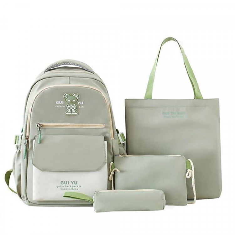 Рюкзак для девочек (SUGE)+сумка+косметичка+пенал зеленый 43х30х14см арт.CC444_SG5512-4