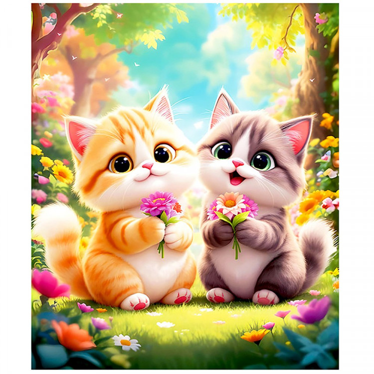 Алмазная мозаика 21х25см (Mazari) Котики частичное заполнение с мольбертом арт.M-12371