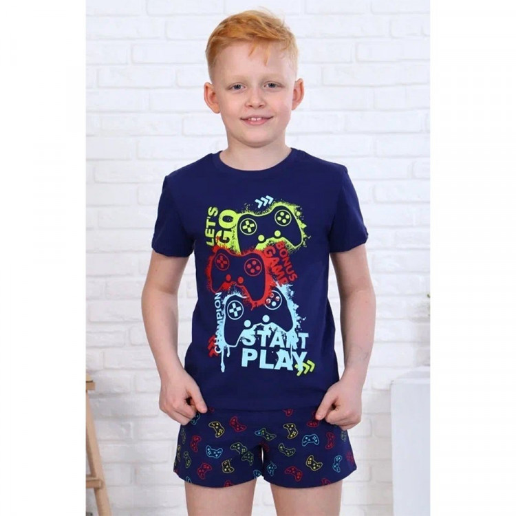 Пижама для мальчика арт.Азарт размер 32/122-38/146 цвет темно-синий