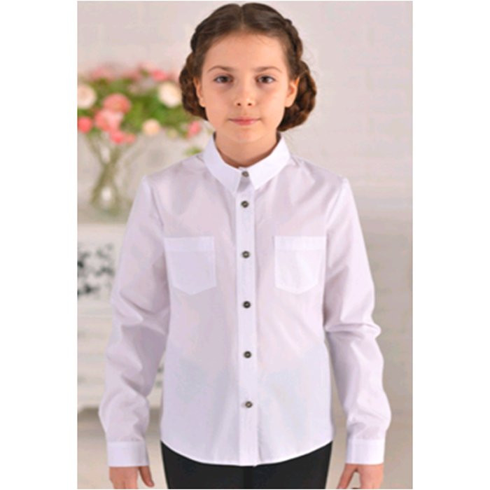 Блузка для девочки (Ажур) длинный рукав цвет белый арт.0015Д размерный ряд30/128-36/146