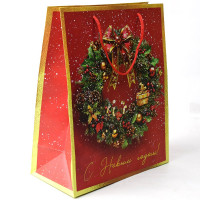 Пакет подароч. бумаж. 26*32см "Новогодний венок" цв.красный арт.95734FE