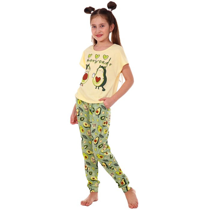 Пижама для девочки арт. АвоКэт размер 34/128-38/152 цвет зеленый