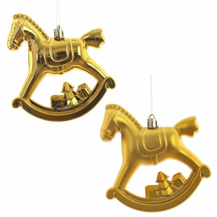 Фигурка на ёлку пластик "Лошадка-качалка" 02шт/наб. 10см цв.золото арт.826180