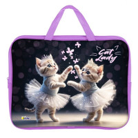 Папка А4 текстиль на молнии ручка-тесьма широкая боковинка (Оникс) Cat ballet арт.ПМД 4-20