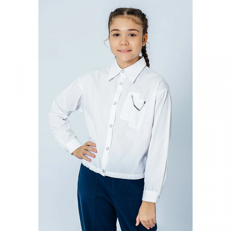 Блузка для девочки (Делорас) длинный рукав цвет белый арт.C63470 размерный ряд 34/134-46/170