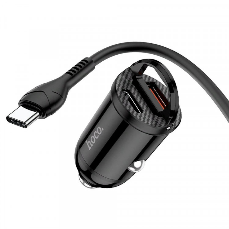 Блок питания автомобильный 1 USB,Type-C HOCO NZ2, link, кабель 8 pin цв.чёрный
