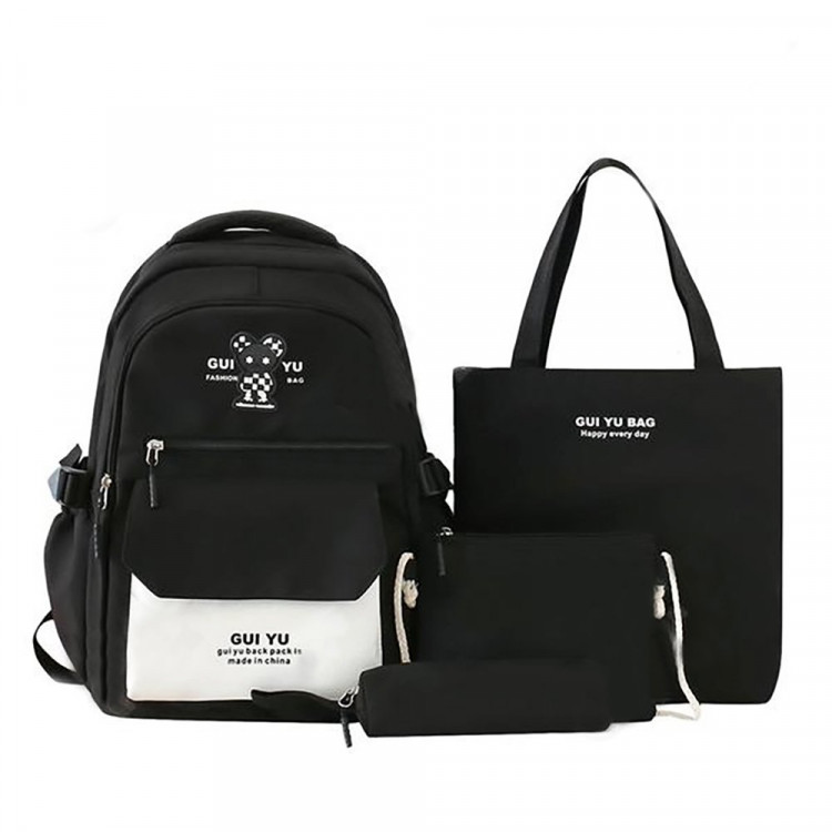 Рюкзак для девочек (SUGE)+сумка+косметичка+пенал черный 43х30х14см арт.CC444_SG5512-5
