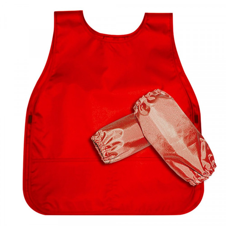 Фартук-накидка для детского творчества (Оникс) арт ФН 3 c 2 карманами, с нарукавниками Красный 570х480мм