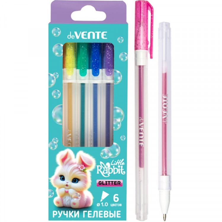 Набор ручек гелевых 6 цветов (deVENTE) Little Rabbit с блестками d=1 мм арт.5051612