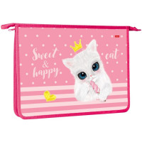 Папка школьная для тетрадей А4 на молнии 1отделение (Hatber) Кошечка с мороженым арт. AMc_23042