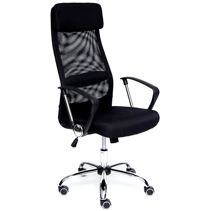 Кресло для руководителя хром/сетка/кожзам PROFIT черный