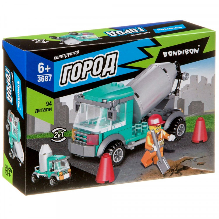 Конструктор пластиковый Город. Бетономешалка 94 деталей (Bondibon) арт.ВВ3687