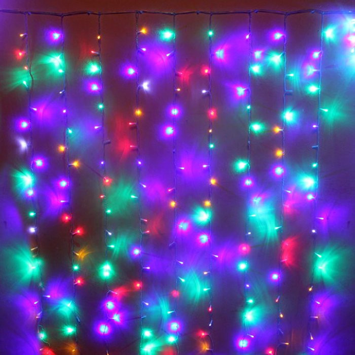 Гирлянда электрическая уличная занавес Дождь 2*3м 480LED "Мерцание" цвет мульти (светлый провод) арт.183-143