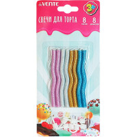 Свечи д/торта с подставкой 08шт/наб. "Glitter Zig-Zag" разноцвет. с блестками арт.9060000