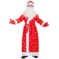Костюм М (НОВЫЙ ГОД) Дед Мороз (халат,пояс,шапка,варежки,борода) р.122-134 цв.красный плюш арт.7005