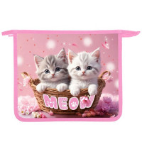 Папка школьная для тетрадей А5 на молнии (Оникс) Котики в корзине арт ПТ-735 дизайн с двух сторон
