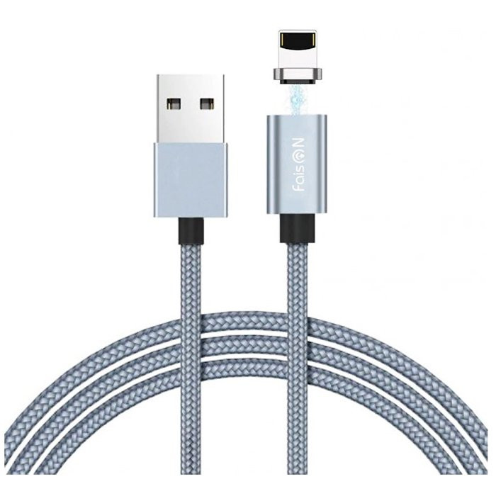 Кабель USB - 8 pin FaisON HU40A Magnetic Adsorption,1.0м,круглый,2.1A,ткань,магнит