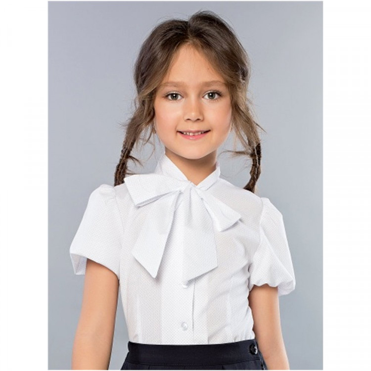 Блузка для девочки (Топтышка) короткий рукав цвет белый арт.9052 размерный ряд 32/128-38/146