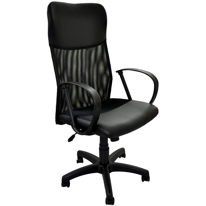 Кресло для руководителя пластик/сетка/эко-кожа  БОБ черный