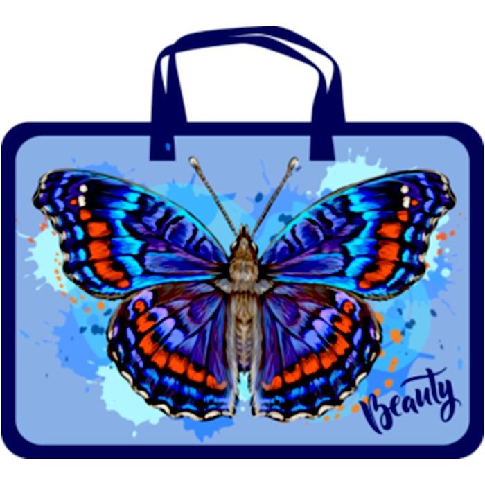 Сумка пластик А4 (ЛИСТ-АРТ) на молнии ручка-тесьма Бабочка индиго арт ПП-07р-273