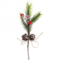 Украшение декоративное "Веточка. Хвоя. ягоды. шишки" 19см арт.201-2216