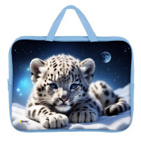 Папка А4 текстиль на молнии ручка-тесьма широкая боковинка (Оникс)  Снежный барсик арт.ПМД 4-20