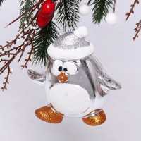 Фигурка на ёлку пластик 11см "Пингвин веселый" цв.серебро арт.916-0730