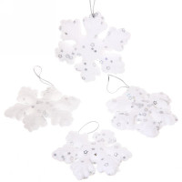 Украшение декор.подвеска "Снежинка" 07,5см 04шт/наб. цв.белый арт.916-0015