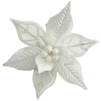 Украшение декор. на клипсе "Цветок. Пуансеттия" 21см цв.белый/серебро арт.92433