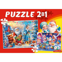 Пазл 2 в1 104 элемента и 60 элементов Новогоднее развлечение (РК) арт.П60-104-7640