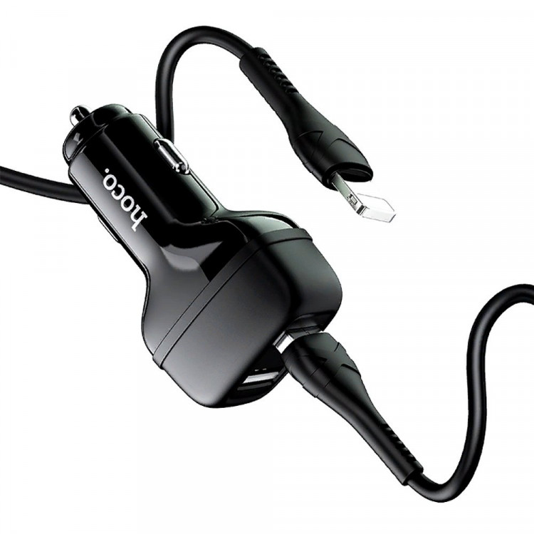 Блок питания автомобильный 2 USB HOCO Z36 Leader (2400mA,, кабель микро USB) цв.чёрный