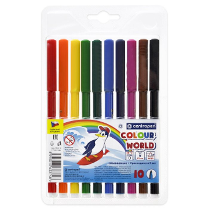 Фломастеры (Centropen) Colour World Washable 10 цветов арт.7550/10 TP / 7790/10 TP