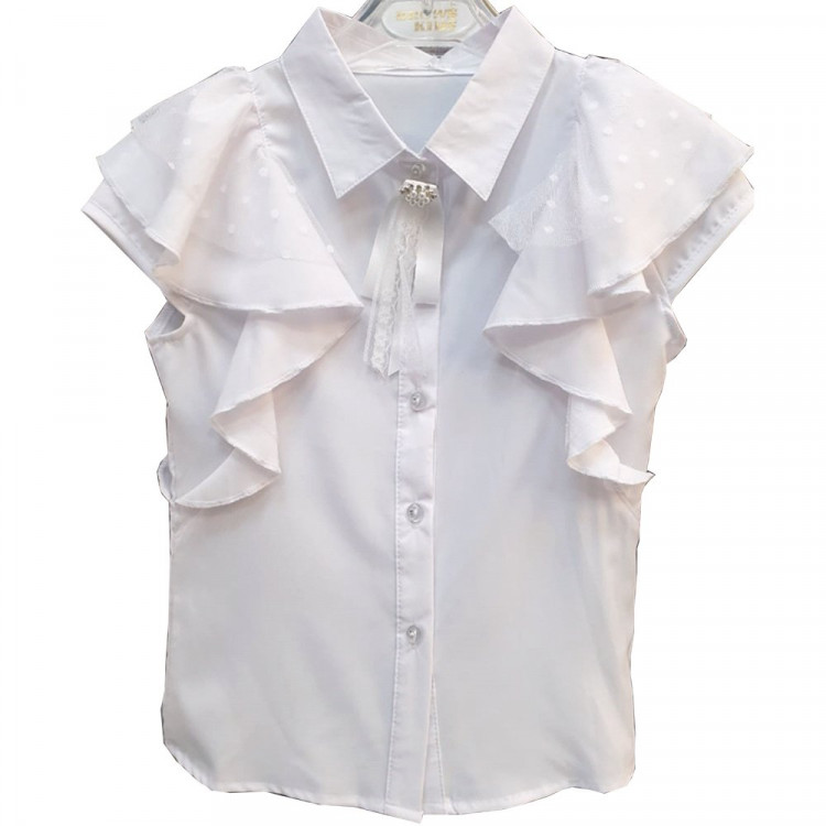 Блузка для девочки (Sasha style) короткий рукав цвет белый арт.S1302А/003 размерный ряд 30/122-38/146