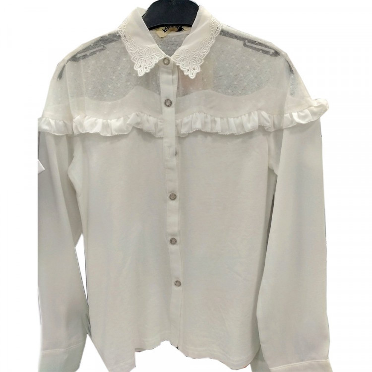 Блузка трикотажная для девочки (Чудо мое) длинный рукав цвет молочный арт.B 75166 размерный ряд 34/134-44/164