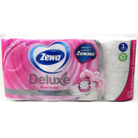 Бумага туалетная 3х слойная  втулка 8рулонов в упаковке 17,5м белая Zewa Deluxe  Орхидея(Ст.14)