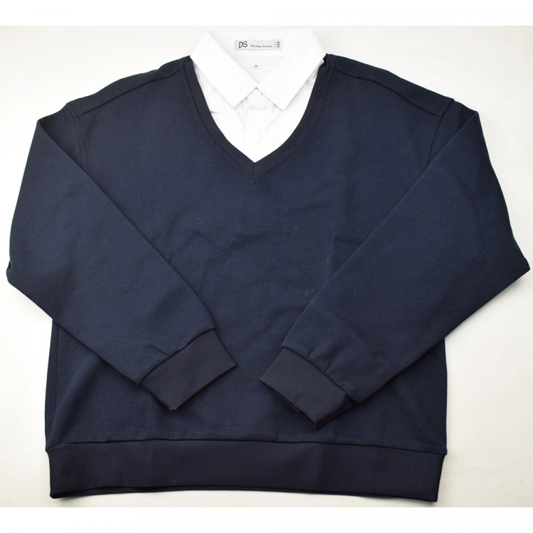 Джемпер-обманка для мальчика (Делорас) арт.71650G размер 34/134-44/164 цвет темно-синий/белый ворот