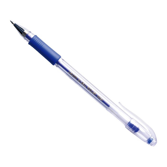 Ручка гелевая  прозрачный корпус  резиновый упор CROWN синий, конус, 0,5мм арт.HJR-500R (Ст.12)